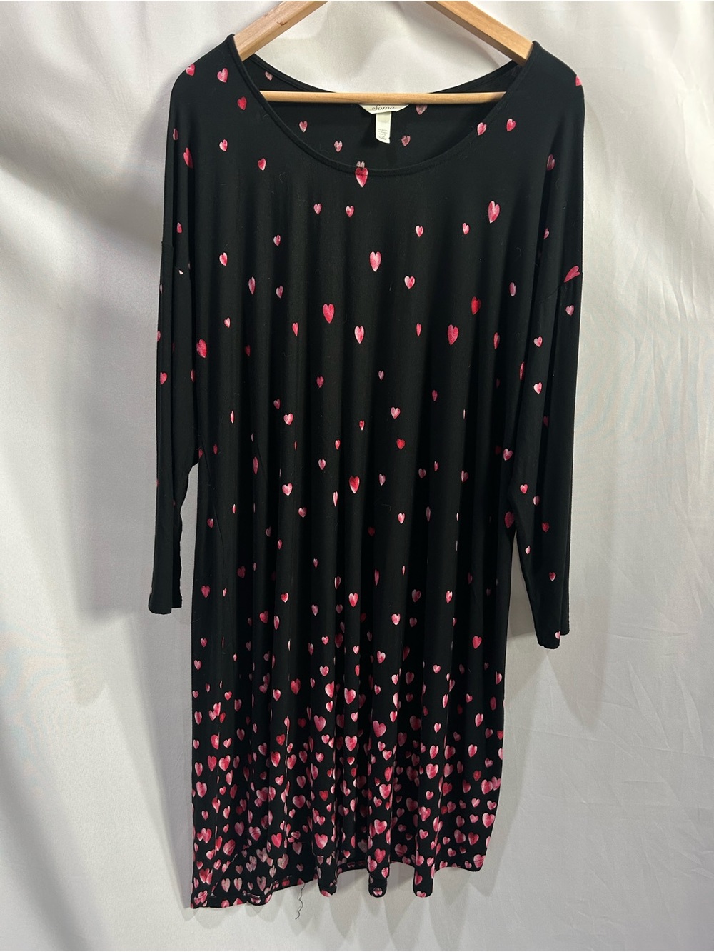 Soma Black Night Gown Sleep Shirt with Pink Heart Print